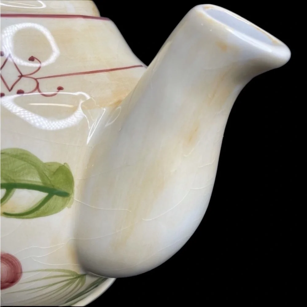 Crate & Barrel Winter Orchard Ceramic Teapot in EUC ~ crazing